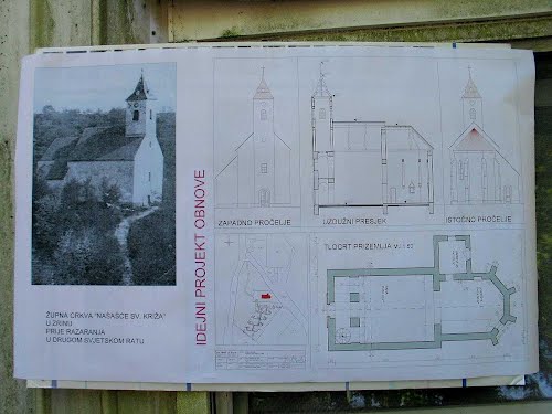 2012-09-09.g., hodočašće u Zrinu, mjesto četniško-komunističkog genocida 1943.g. nad Hrvatima. Skica nekadašnje Katoličke crkve.