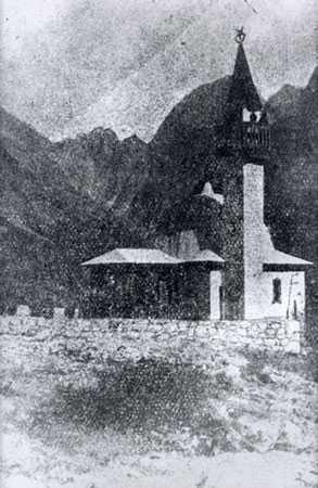 Log pod Mangartom i slika iz vremana 1914-1918.g., prvi svijetski rat