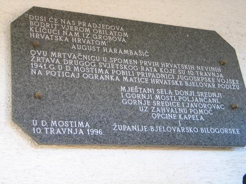 Donji Mosti (2005.g.): Spomen ploča žrtvama nad Hrvatima 10.travnja 1941.g.